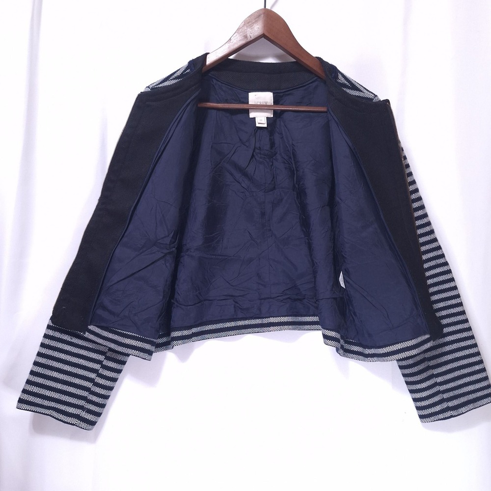 J.Crew Factory Striped Tweed Cropped Blazer Sz 12 Zip Jacket Navy Career Preppy‎ - Picture 4 of 13